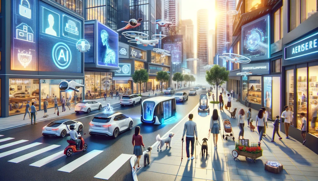 dall·e 2024 05 14 10.07.42 a photorealistic scene of ai being integrated into everyday life. the image features various aspects of daily activities with ai involvement people w